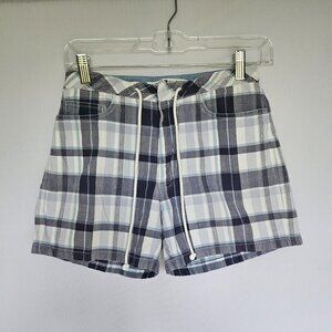 TOMMY HILFIGER Women's Blue Plaid Drawstring Shorts, Sz 2